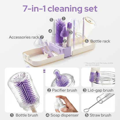 7-in-1 Travel Baby Bottle Cleaning Kit, Silicone Brush Tools, Mint