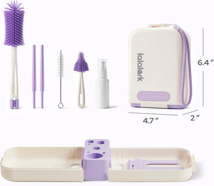 7-in-1 Travel Baby Bottle Cleaning Kit, Silicone Brush Tools, Mint