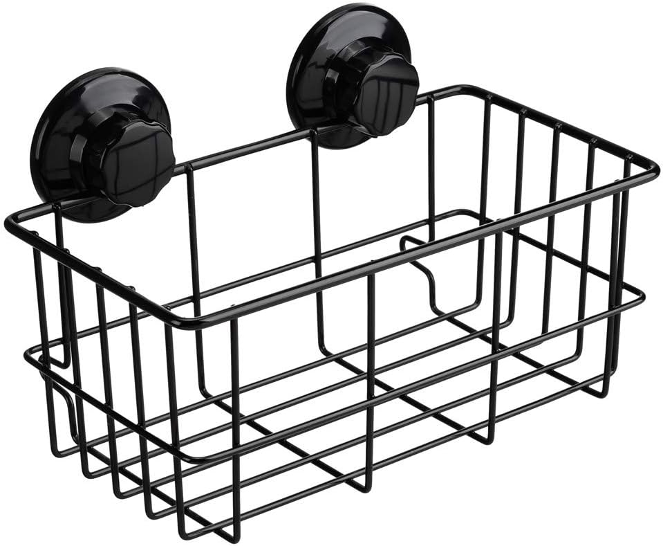 Suction Cup Shower Caddy Bath Wall Shelf, Deep Bathroom Basket Large Shower Caddy Bath Organizer Kitchen Storage Basket for Gel Holder Bathroom Storage Shampoo, Conditioner -Stainless steel