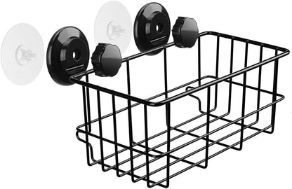 Suction Cup Shower Caddy Bath Wall Shelf, Deep Bathroom Basket Large Shower Caddy Bath Organizer Kitchen Storage Basket for Gel Holder Bathroom Storage Shampoo, Conditioner -Stainless steel