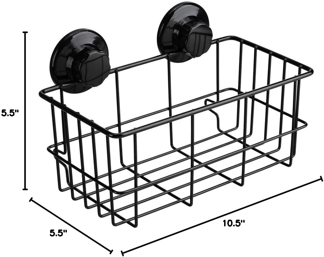 Suction Cup Shower Caddy Bath Wall Shelf, Deep Bathroom Basket Large Shower Caddy Bath Organizer Kitchen Storage Basket for Gel Holder Bathroom Storage Shampoo, Conditioner -Stainless steel