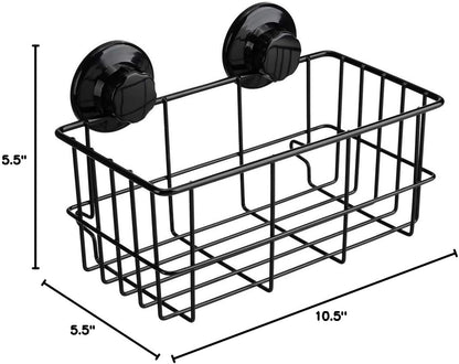 Suction Cup Shower Caddy Bath Wall Shelf, Deep Bathroom Basket Large Shower Caddy Bath Organizer Kitchen Storage Basket for Gel Holder Bathroom Storage Shampoo, Conditioner -Stainless steel