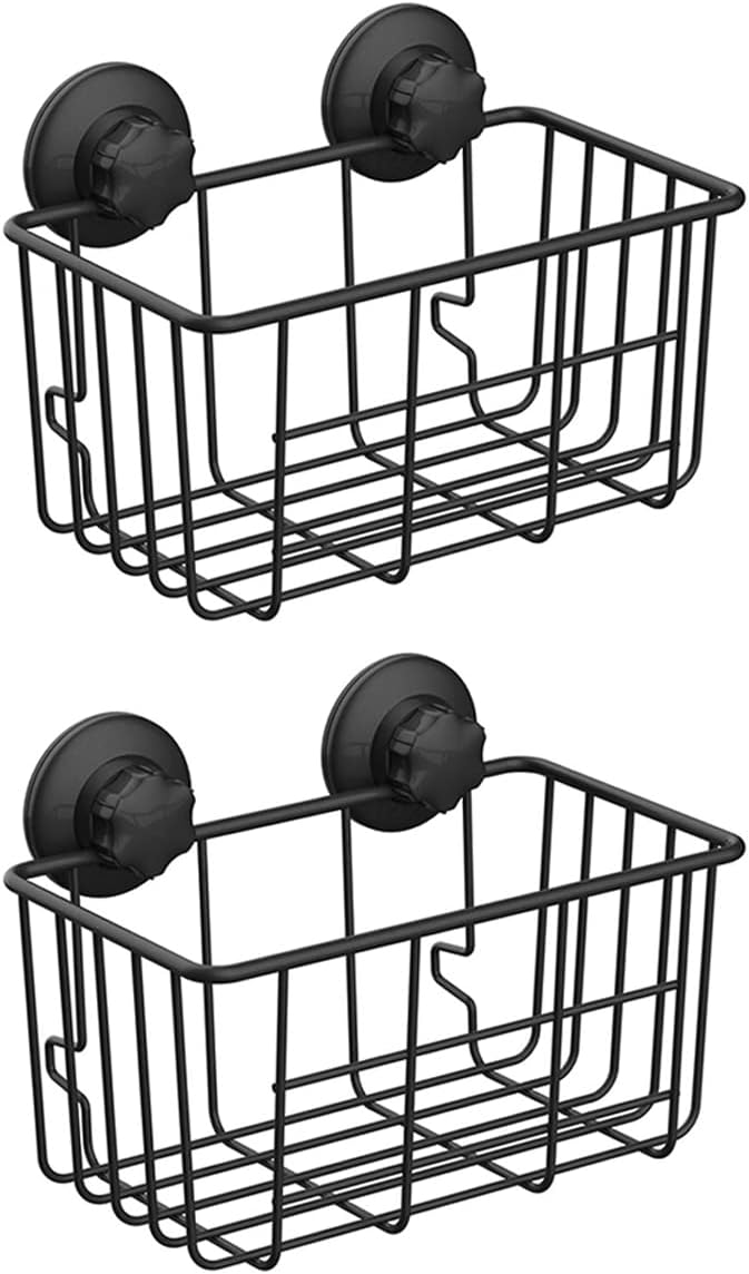 Suction Cup Shower Caddy Bath Wall Shelf, Deep Bathroom Basket Large Shower Caddy Bath Organizer Kitchen Storage Basket for Gel Holder Bathroom Storage Shampoo, Conditioner -Stainless steel