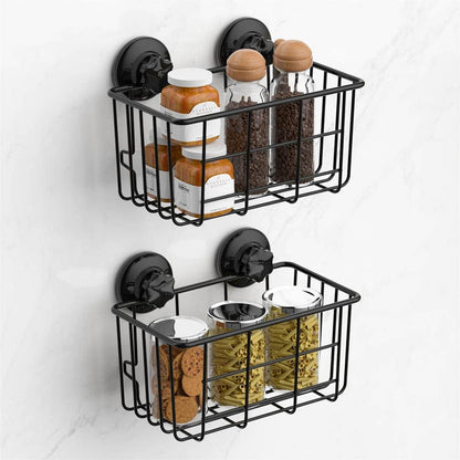 Suction Cup Shower Caddy Bath Wall Shelf, Deep Bathroom Basket Large Shower Caddy Bath Organizer Kitchen Storage Basket for Gel Holder Bathroom Storage Shampoo, Conditioner -Stainless steel