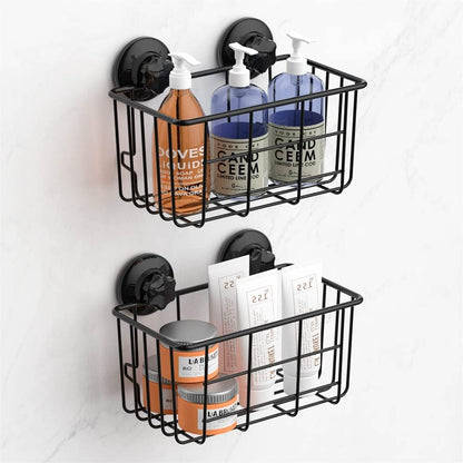 Suction Cup Shower Caddy Bath Wall Shelf, Deep Bathroom Basket Large Shower Caddy Bath Organizer Kitchen Storage Basket for Gel Holder Bathroom Storage Shampoo, Conditioner -Stainless steel