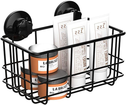 Suction Cup Shower Caddy Bath Wall Shelf, Deep Bathroom Basket Large Shower Caddy Bath Organizer Kitchen Storage Basket for Gel Holder Bathroom Storage Shampoo, Conditioner -Stainless steel