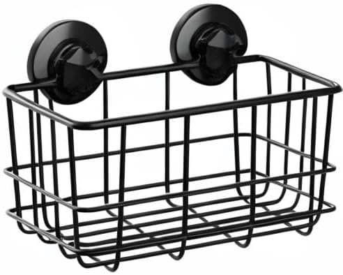 Suction Cup Shower Caddy Bath Wall Shelf, Deep Bathroom Basket Large Shower Caddy Bath Organizer Kitchen Storage Basket for Gel Holder Bathroom Storage Shampoo, Conditioner -Stainless steel