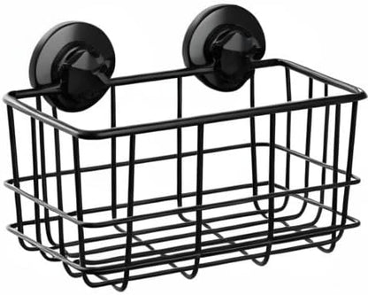 Suction Cup Shower Caddy Bath Wall Shelf, Deep Bathroom Basket Large Shower Caddy Bath Organizer Kitchen Storage Basket for Gel Holder Bathroom Storage Shampoo, Conditioner -Stainless steel