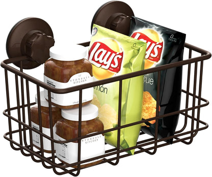 Suction Cup Shower Caddy Bath Wall Shelf, Deep Bathroom Basket Large Shower Caddy Bath Organizer Kitchen Storage Basket for Gel Holder Bathroom Storage Shampoo, Conditioner -Stainless steel