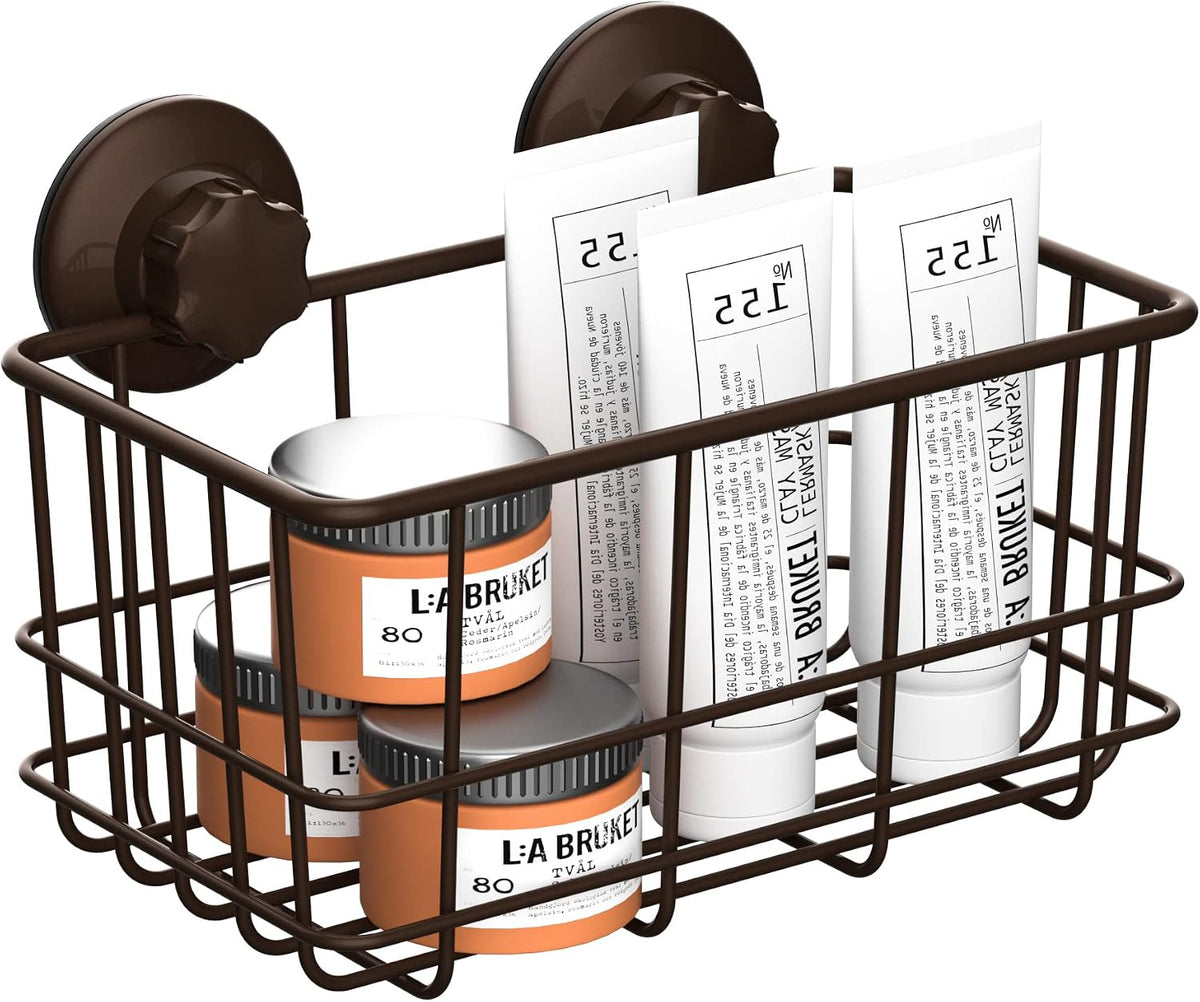 Suction Cup Shower Caddy Bath Wall Shelf, Deep Bathroom Basket Large Shower Caddy Bath Organizer Kitchen Storage Basket for Gel Holder Bathroom Storage Shampoo, Conditioner -Stainless steel
