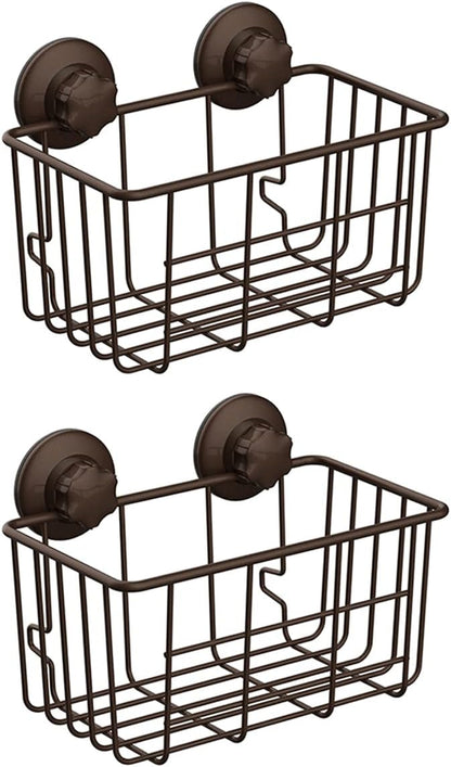 Suction Cup Shower Caddy Bath Wall Shelf, Deep Bathroom Basket Large Shower Caddy Bath Organizer Kitchen Storage Basket for Gel Holder Bathroom Storage Shampoo, Conditioner -Stainless steel