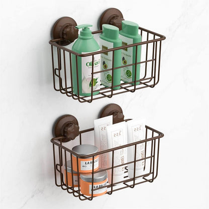 Suction Cup Shower Caddy Bath Wall Shelf, Deep Bathroom Basket Large Shower Caddy Bath Organizer Kitchen Storage Basket for Gel Holder Bathroom Storage Shampoo, Conditioner -Stainless steel