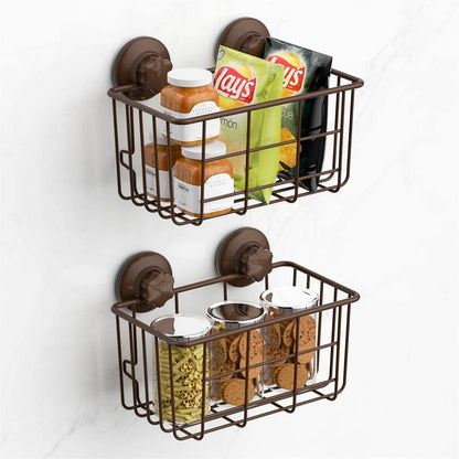 Suction Cup Shower Caddy Bath Wall Shelf, Deep Bathroom Basket Large Shower Caddy Bath Organizer Kitchen Storage Basket for Gel Holder Bathroom Storage Shampoo, Conditioner -Stainless steel