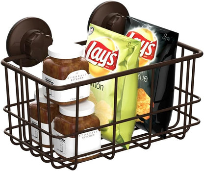 Suction Cup Shower Caddy Bath Wall Shelf, Deep Bathroom Basket Large Shower Caddy Bath Organizer Kitchen Storage Basket for Gel Holder Bathroom Storage Shampoo, Conditioner -Stainless steel