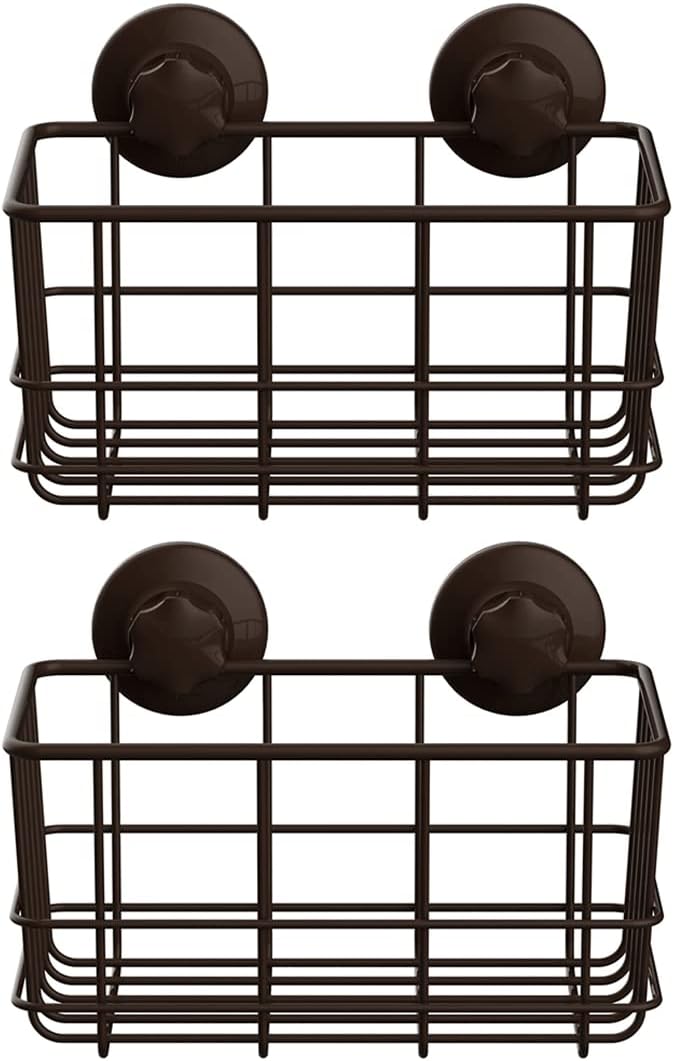 Suction Cup Shower Caddy Bath Wall Shelf, Deep Bathroom Basket Large Shower Caddy Bath Organizer Kitchen Storage Basket for Gel Holder Bathroom Storage Shampoo, Conditioner -Stainless steel
