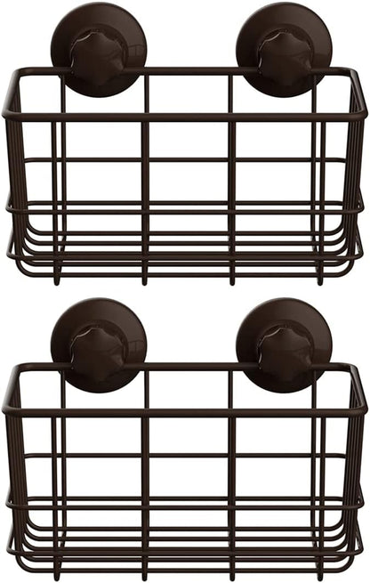Suction Cup Shower Caddy Bath Wall Shelf, Deep Bathroom Basket Large Shower Caddy Bath Organizer Kitchen Storage Basket for Gel Holder Bathroom Storage Shampoo, Conditioner -Stainless steel