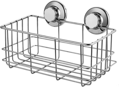 Suction Cup Shower Caddy Bath Wall Shelf, Deep Bathroom Basket Large Shower Caddy Bath Organizer Kitchen Storage Basket for Gel Holder Bathroom Storage Shampoo, Conditioner -Stainless steel