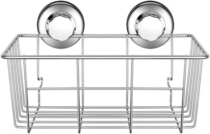 Suction Cup Shower Caddy Bath Wall Shelf, Deep Bathroom Basket Large Shower Caddy Bath Organizer Kitchen Storage Basket for Gel Holder Bathroom Storage Shampoo, Conditioner -Stainless steel
