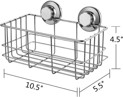 Suction Cup Shower Caddy Bath Wall Shelf, Deep Bathroom Basket Large Shower Caddy Bath Organizer Kitchen Storage Basket for Gel Holder Bathroom Storage Shampoo, Conditioner -Stainless steel