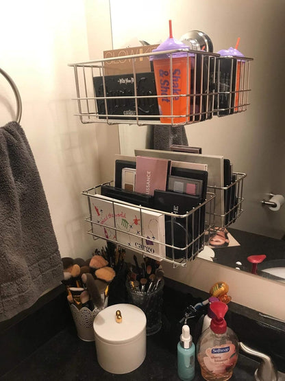 Suction Cup Shower Caddy Bath Wall Shelf, Deep Bathroom Basket Large Shower Caddy Bath Organizer Kitchen Storage Basket for Gel Holder Bathroom Storage Shampoo, Conditioner -Stainless steel