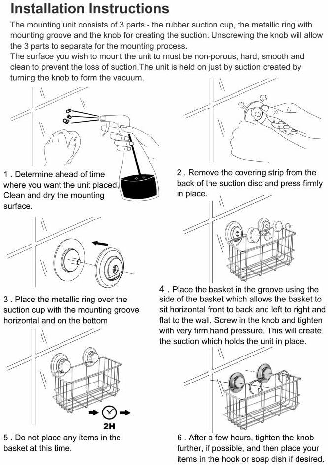 Suction Cup Shower Caddy Bath Wall Shelf, Deep Bathroom Basket Large Shower Caddy Bath Organizer Kitchen Storage Basket for Gel Holder Bathroom Storage Shampoo, Conditioner -Stainless steel
