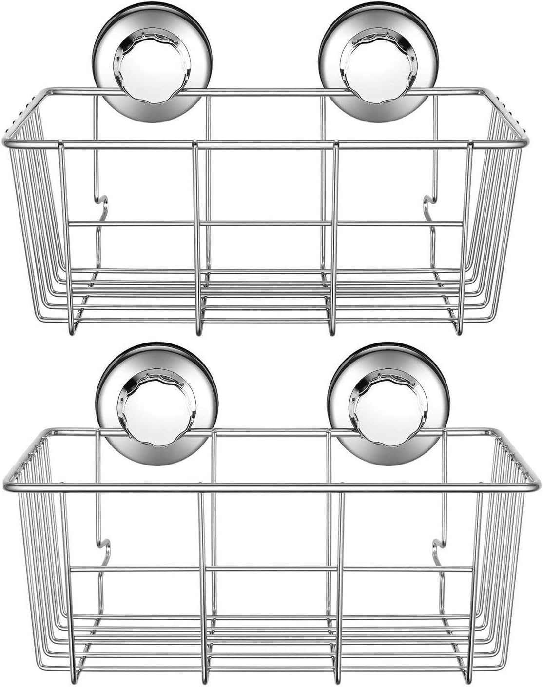 Suction Cup Shower Caddy Bath Wall Shelf, Deep Bathroom Basket Large Shower Caddy Bath Organizer Kitchen Storage Basket for Gel Holder Bathroom Storage Shampoo, Conditioner -Stainless steel
