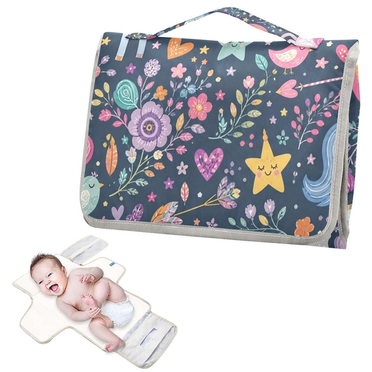 Unicorns Rainbow Design Portable Diaper Changing Pad Nursery