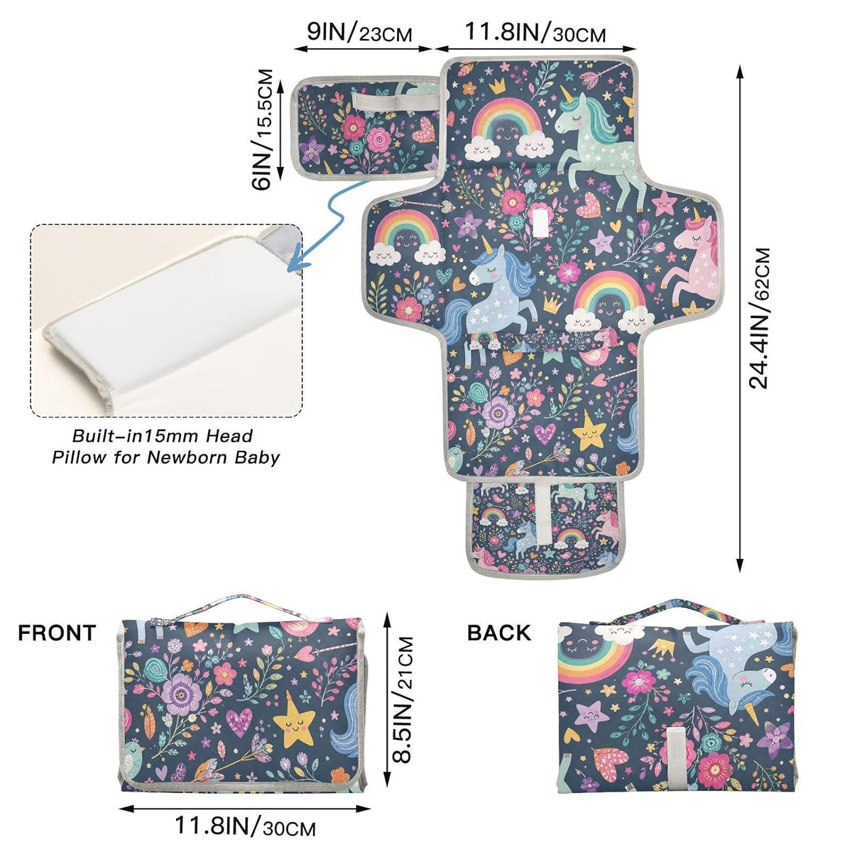Unicorns Rainbow Design Portable Diaper Changing Pad Nursery
