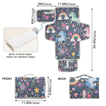 Unicorns Rainbow Design Portable Diaper Changing Pad Nursery