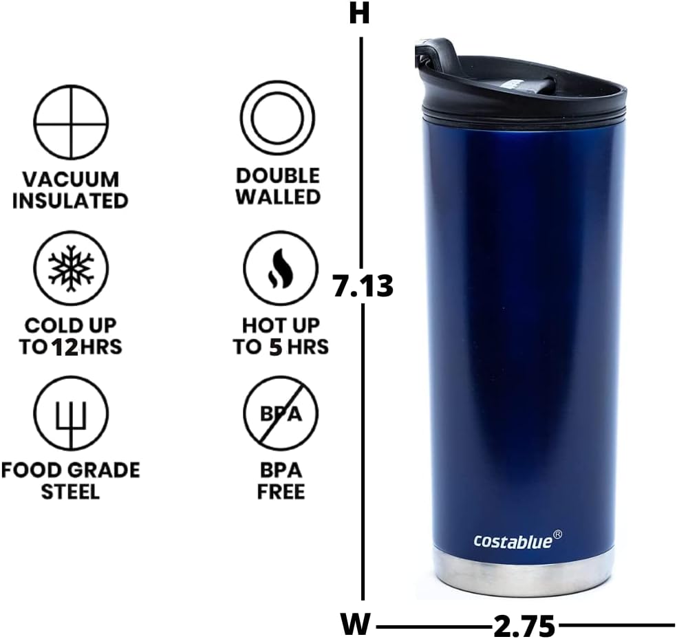 Travel Coffee Mug - 16 Oz. Stainless Steel Insulated Coffee Mug, Leak Proof Tumbler w/Dishwasher Safe Lid, Double Wall Travel Coffee Cup, Reusable Insulated Tumbler for Hot & Cold Beverages…