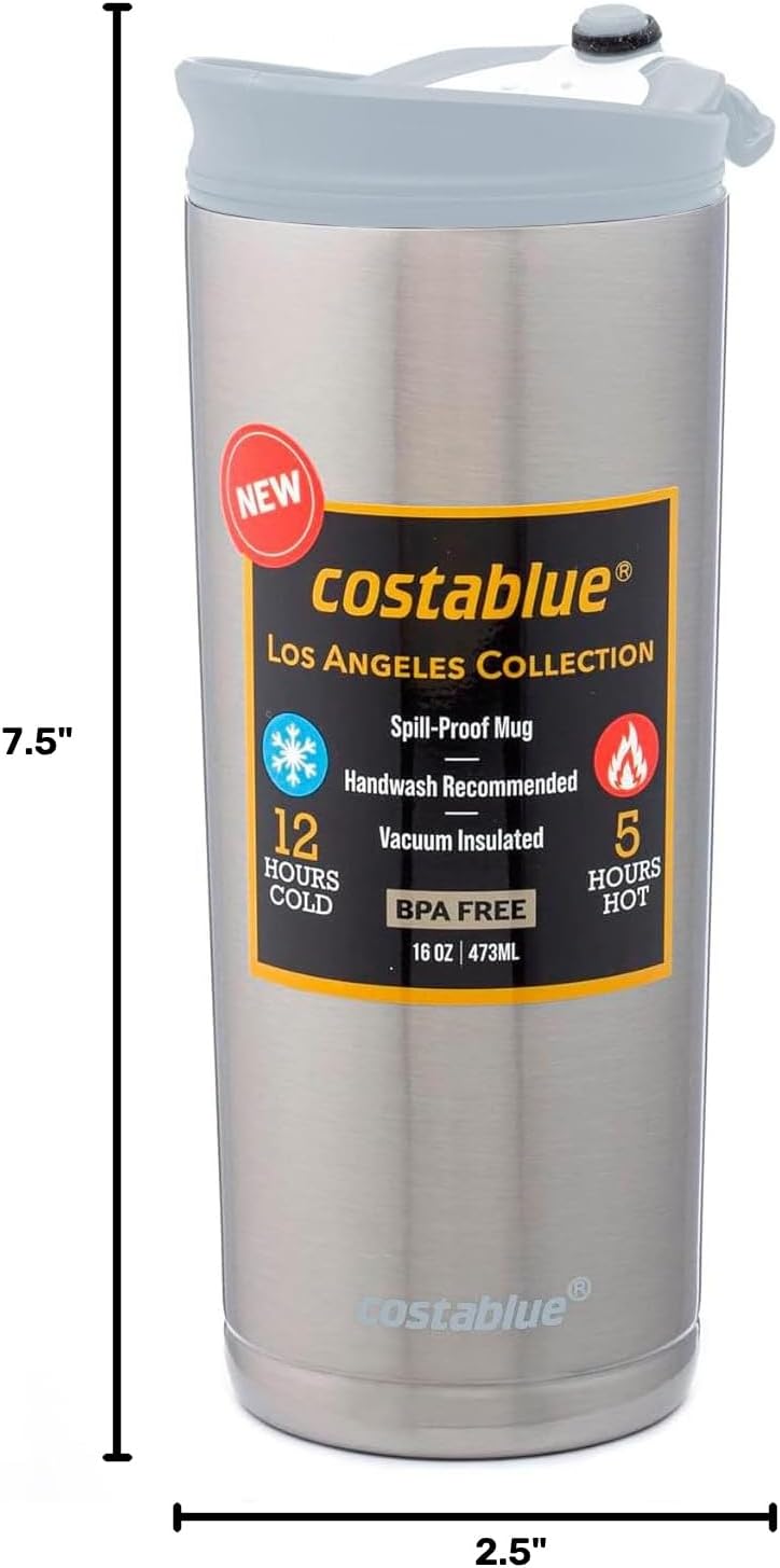 Travel Coffee Mug - 16 Oz. Stainless Steel Insulated Coffee Mug, Leak Proof Tumbler w/Dishwasher Safe Lid, Double Wall Travel Coffee Cup, Reusable Insulated Tumbler for Hot & Cold Beverages…