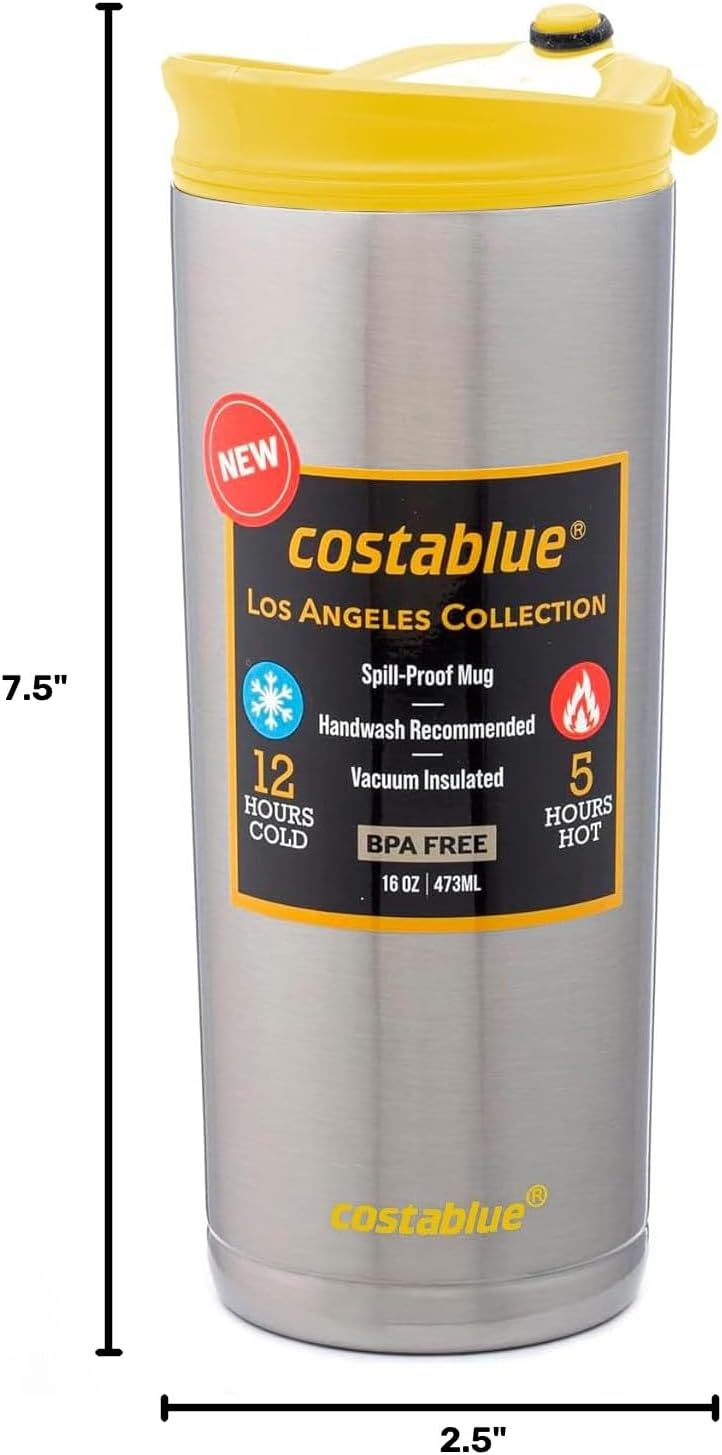 Travel Coffee Mug - 16 Oz. Stainless Steel Insulated Coffee Mug, Leak Proof Tumbler w/Dishwasher Safe Lid, Double Wall Travel Coffee Cup, Reusable Insulated Tumbler for Hot & Cold Beverages…