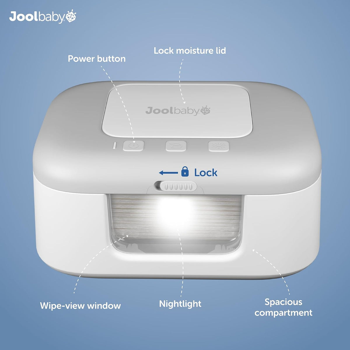 TinyBums Baby Wipe Warmer & Dispenser with LED Changing Light & On/Off Switch (Gray)