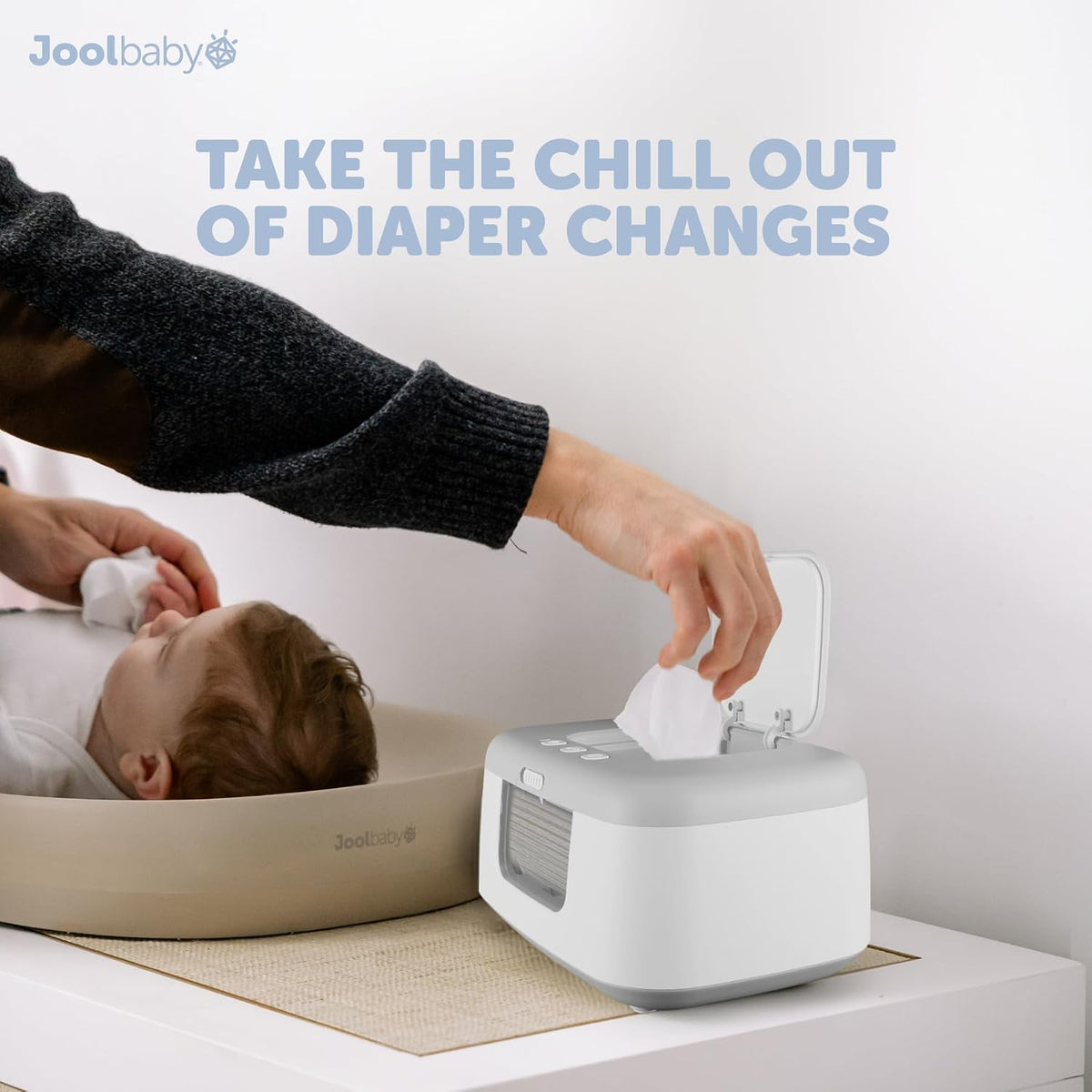 TinyBums Baby Wipe Warmer & Dispenser with LED Changing Light & On/Off Switch (Gray)