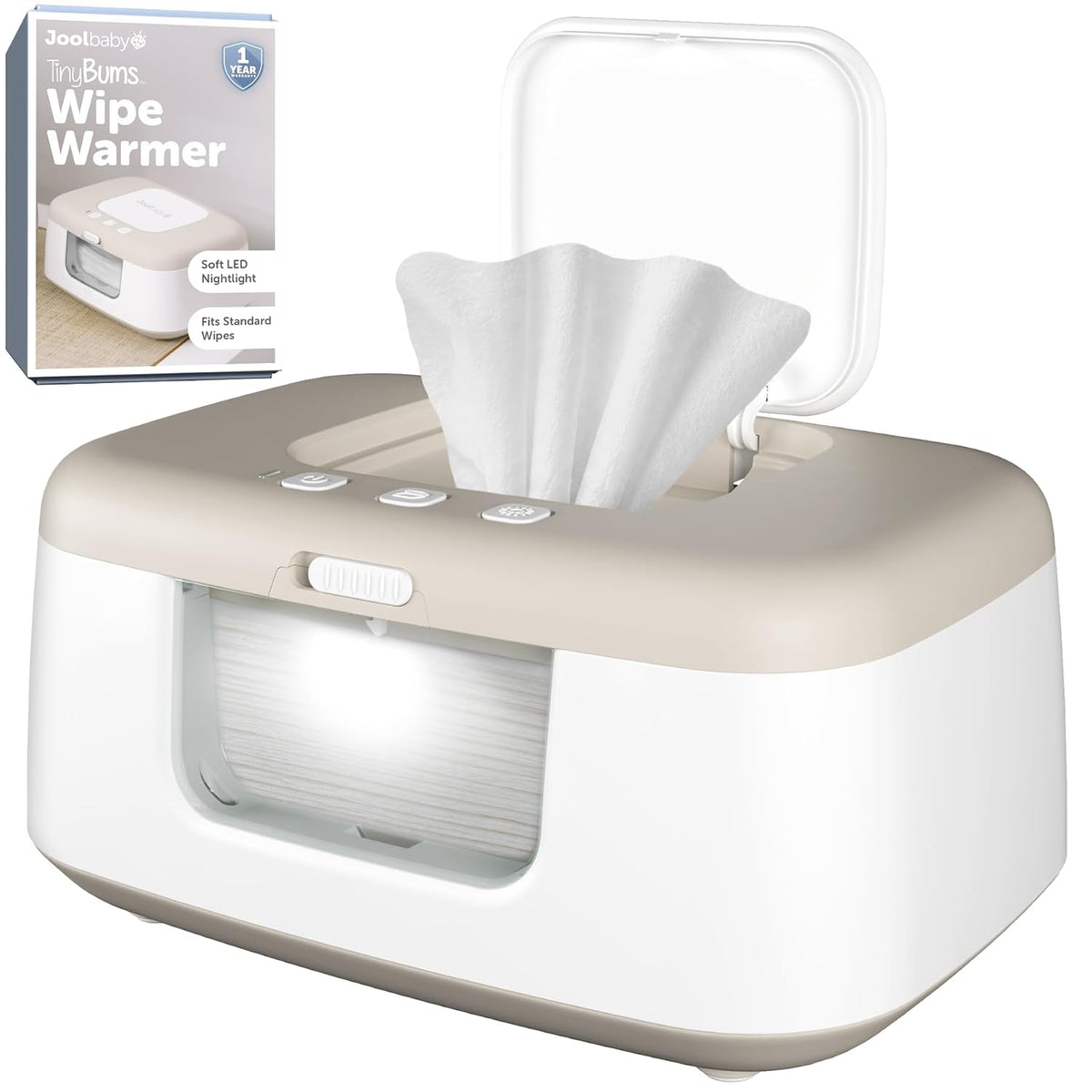 TinyBums Baby Wipe Warmer & Dispenser with LED Changing Light & On/Off Switch (Gray)
