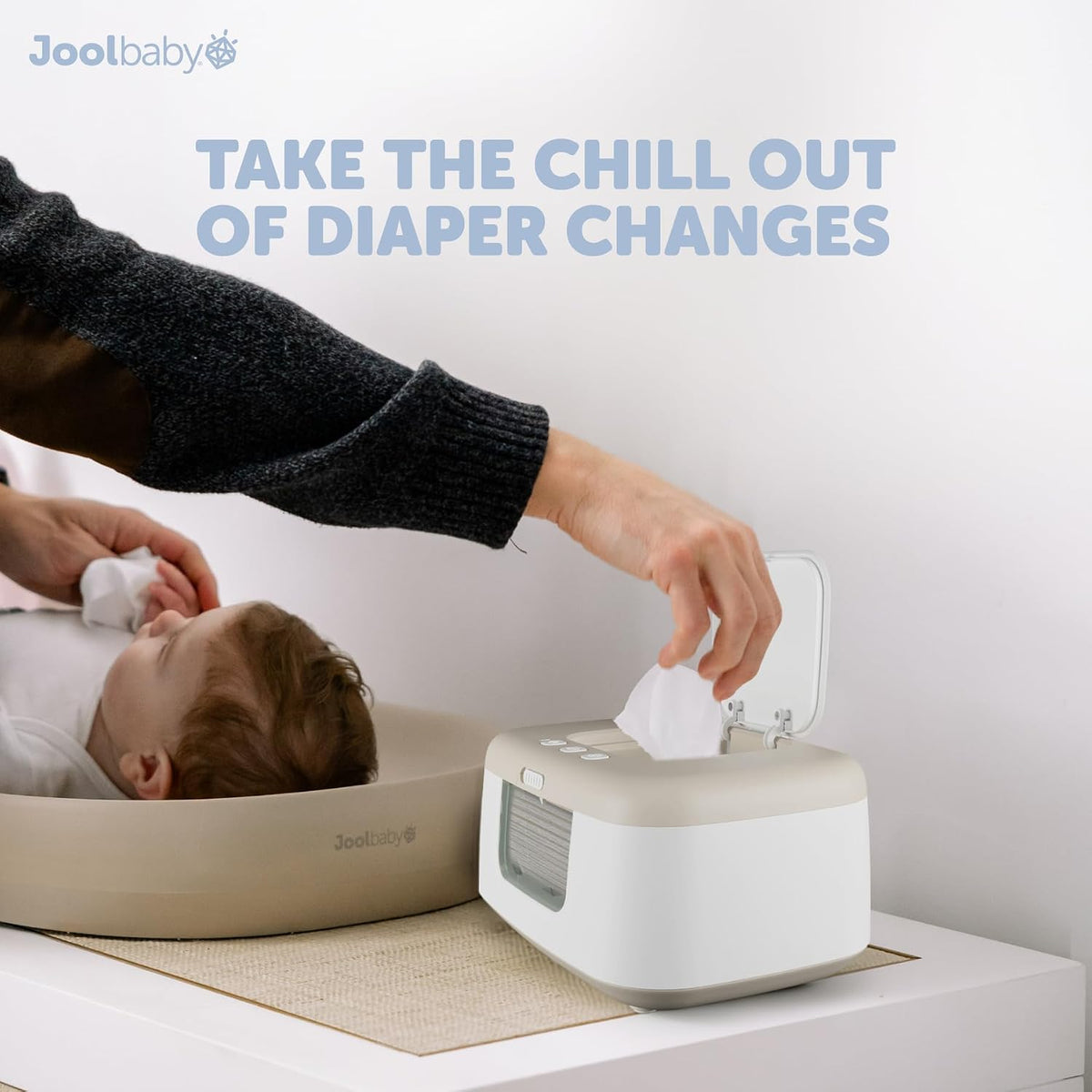 TinyBums Baby Wipe Warmer & Dispenser with LED Changing Light & On/Off Switch (Gray)