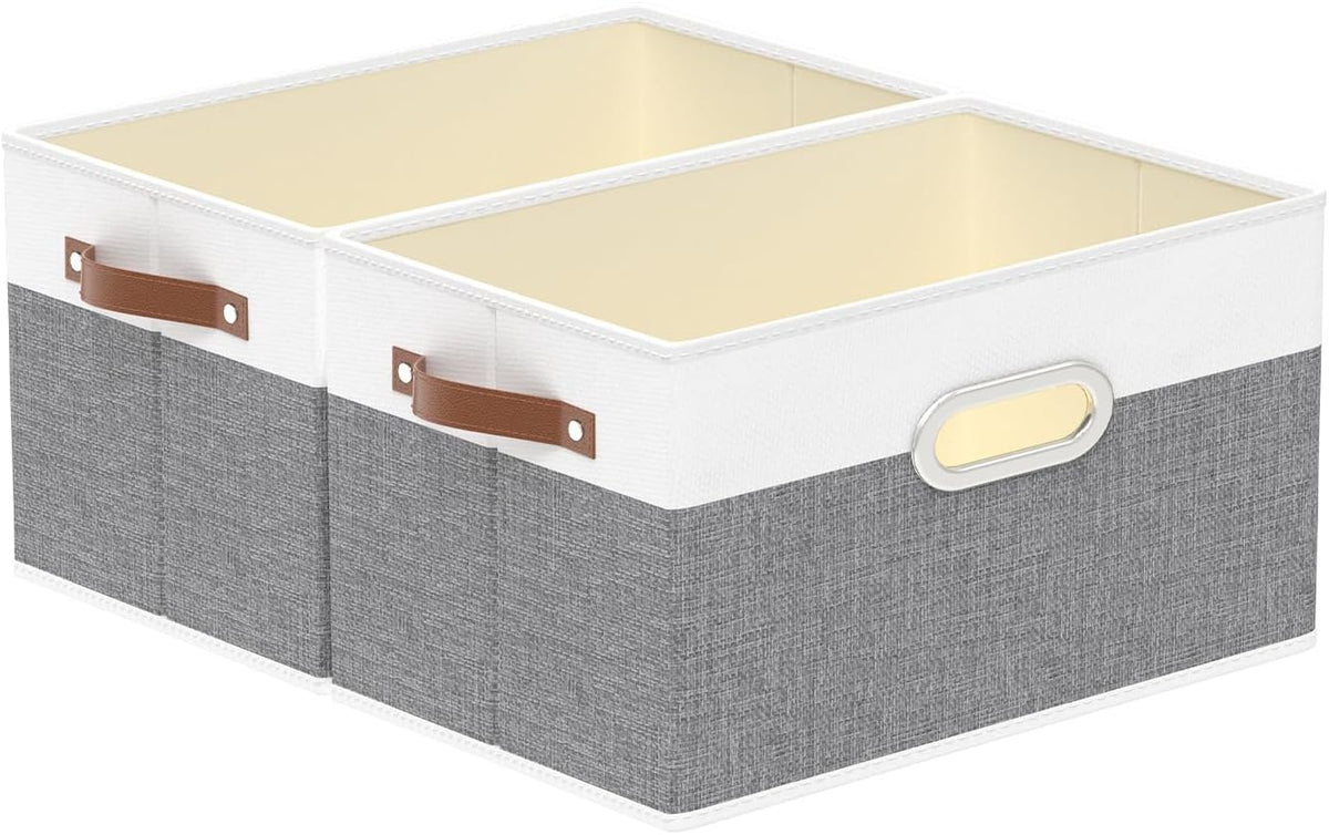 Fabric Storage Baskets,13.0x9.1x7.9in,White/Grey