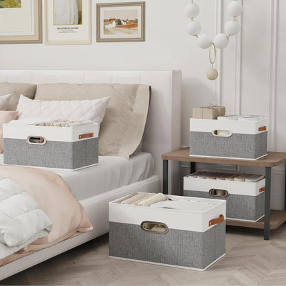 Fabric Storage Baskets,13.0x9.1x7.9in,White/Grey