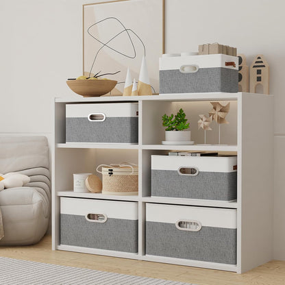 Fabric Storage Baskets,13.0x9.1x7.9in,White/Grey