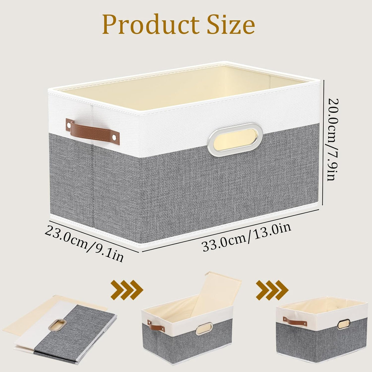 Fabric Storage Baskets,13.0x9.1x7.9in,White/Grey