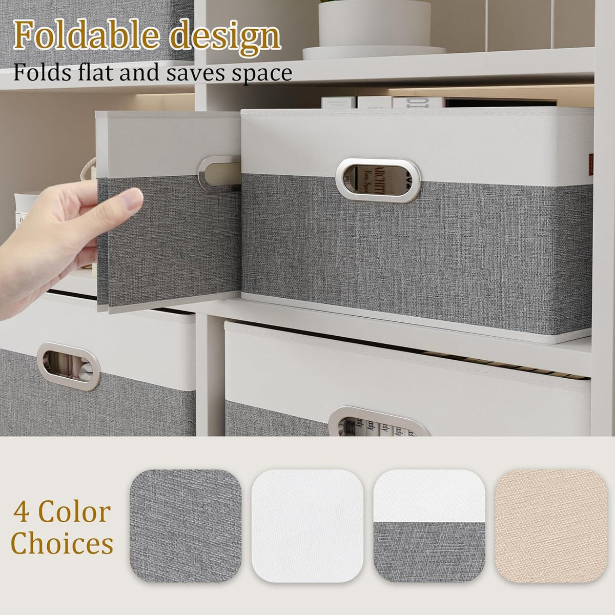 Fabric Storage Baskets,13.0x9.1x7.9in,White/Grey