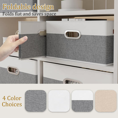 Fabric Storage Baskets,13.0x9.1x7.9in,White/Grey