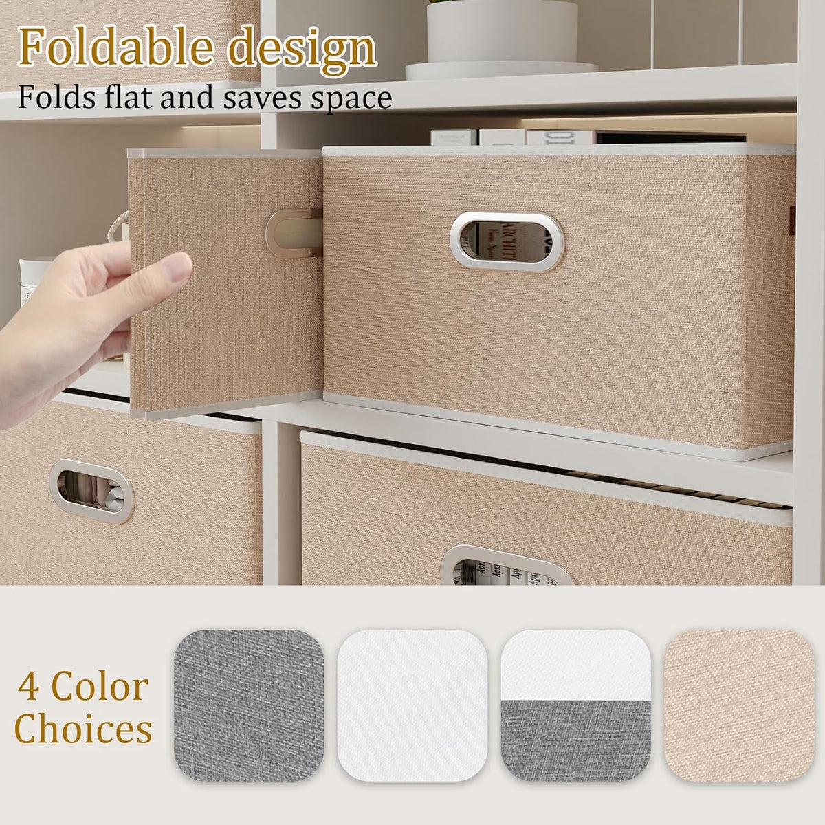 Fabric Storage Baskets,13.0x9.1x7.9in,White/Grey