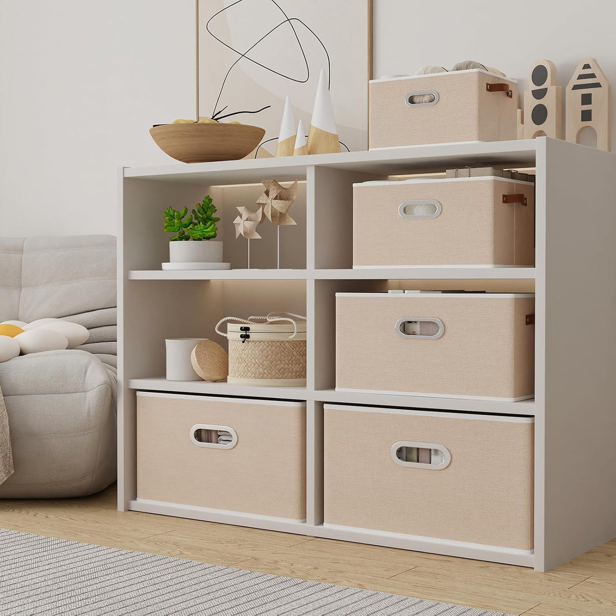 Fabric Storage Baskets,13.0x9.1x7.9in,White/Grey