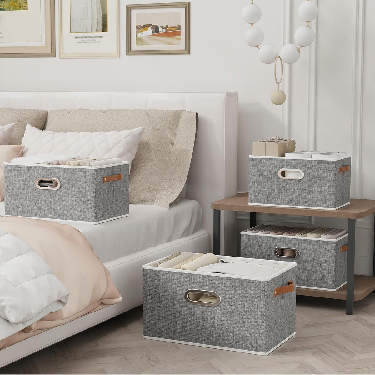 Fabric Storage Baskets,13.0x9.1x7.9in,White/Grey