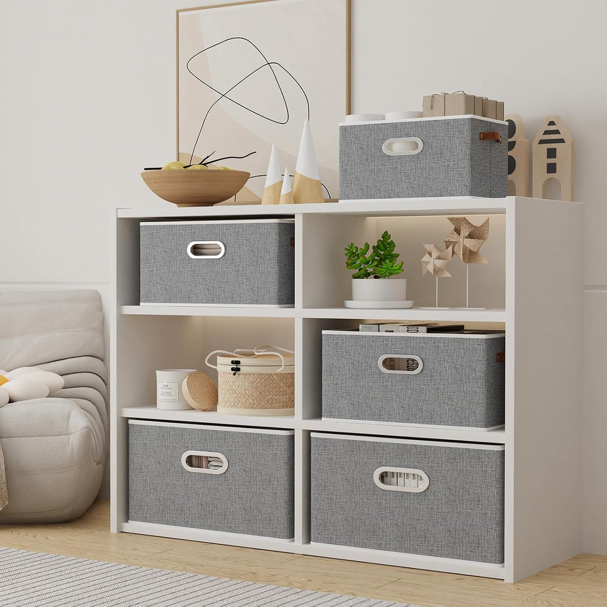 Fabric Storage Baskets,13.0x9.1x7.9in,White/Grey