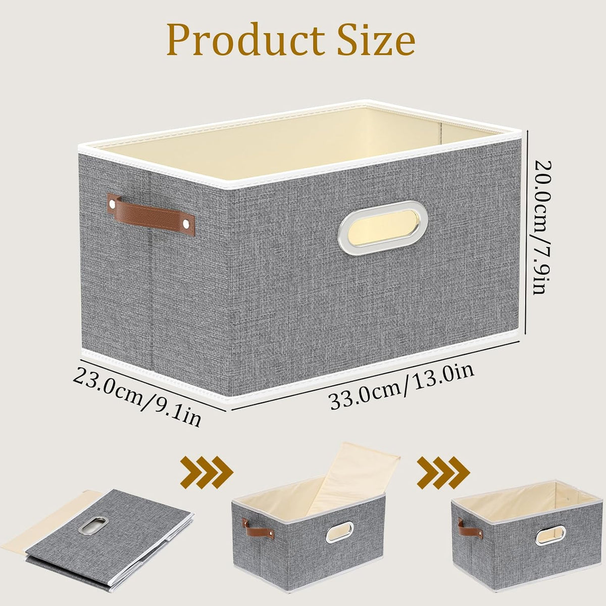 Fabric Storage Baskets,13.0x9.1x7.9in,White/Grey