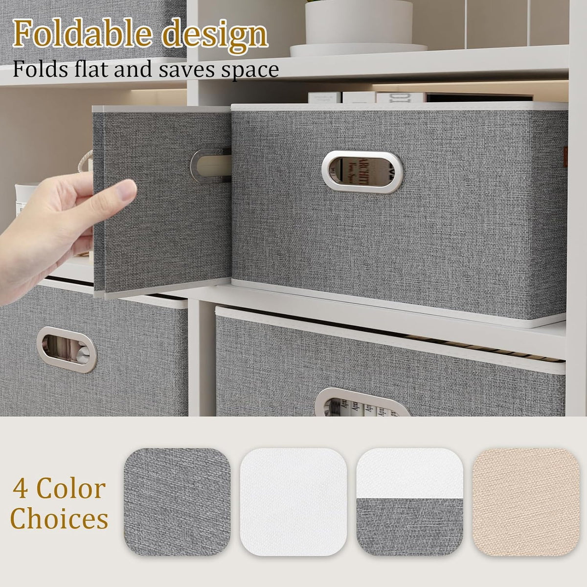 Fabric Storage Baskets,13.0x9.1x7.9in,White/Grey