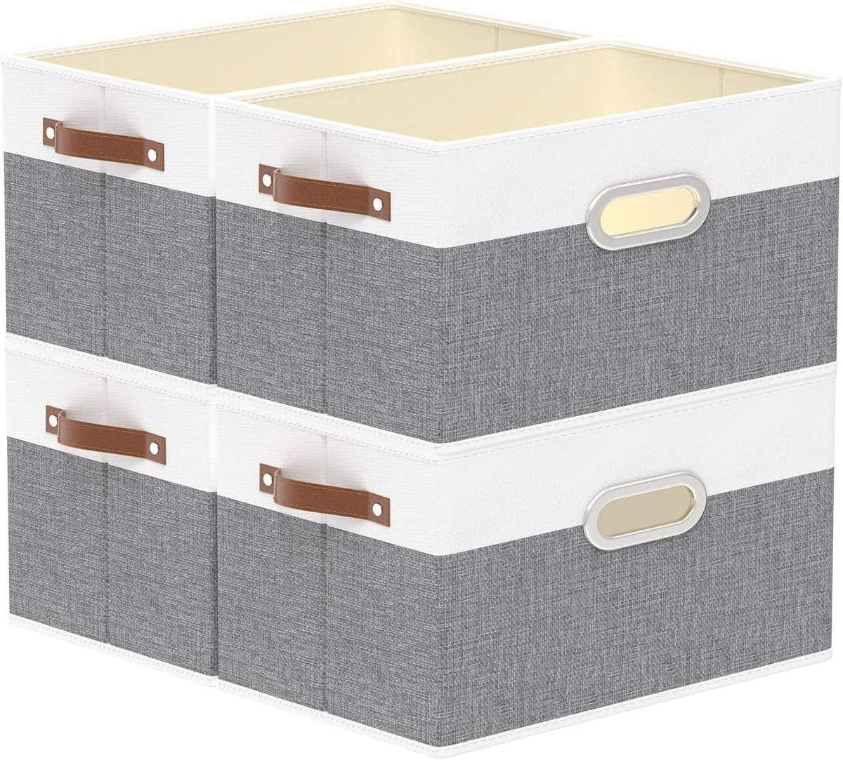 Fabric Storage Baskets,13.0x9.1x7.9in,White/Grey