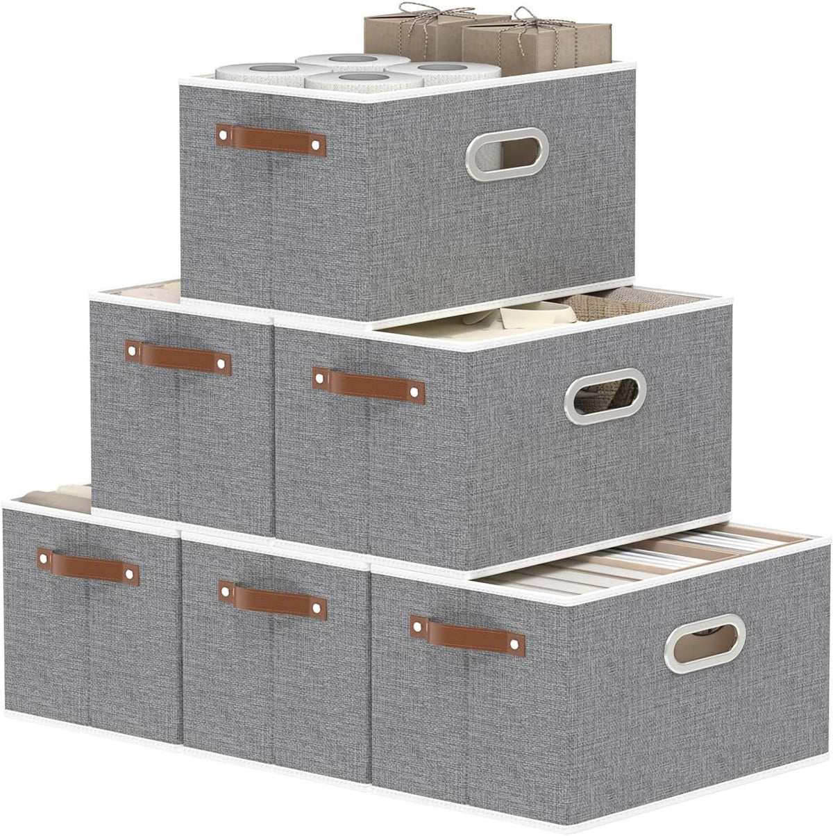 Fabric Storage Baskets,13.0x9.1x7.9in,White/Grey